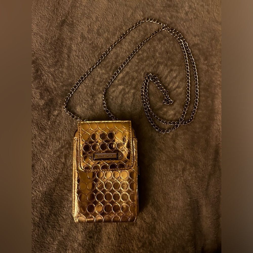 Metallic gold wallet with chain card holder with chain